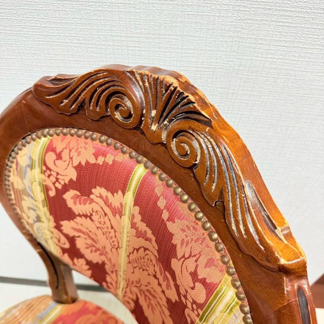 アンティーク調 猫脚 ダイニングチェア ダマスク柄 ストライプ 木製 椅子