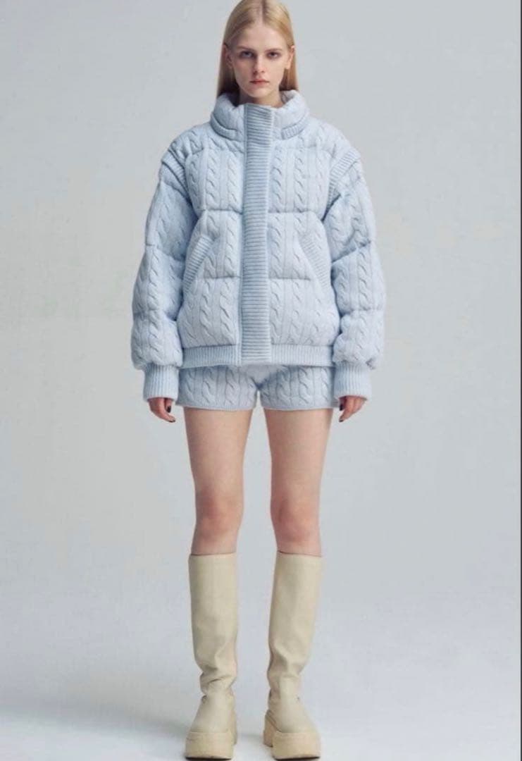 Shard Knit Down thetoe lightblueダウンジャケット