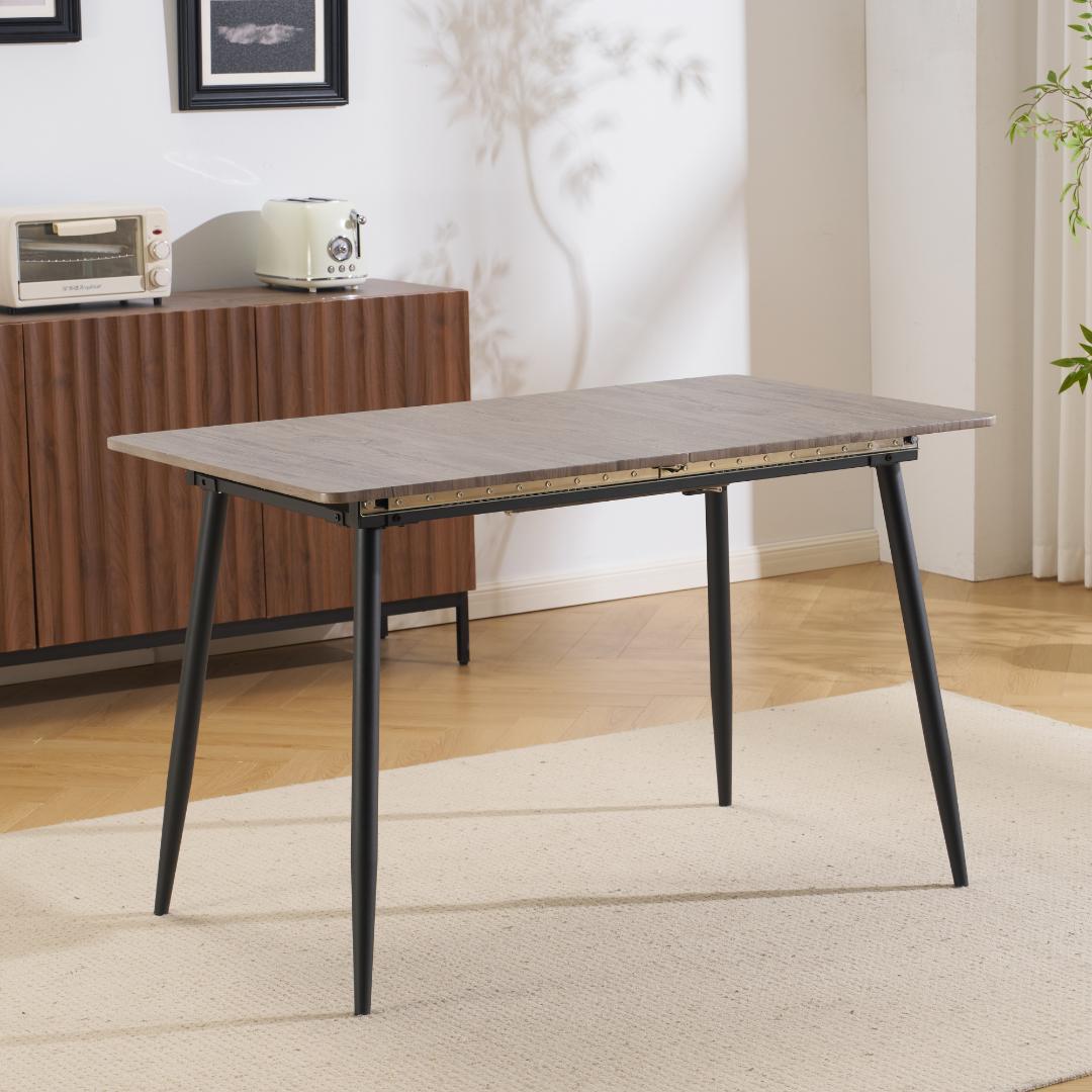 ダイニングテーブル 伸縮可能な天板 木目調 食卓 組立簡単 幅120-160cm