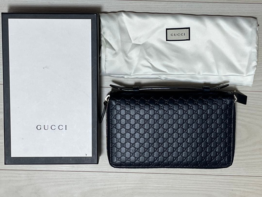 【箱&袋付き】グッチ 長財布　マイクロシマ レザー ダブルジップ オーガナイザー