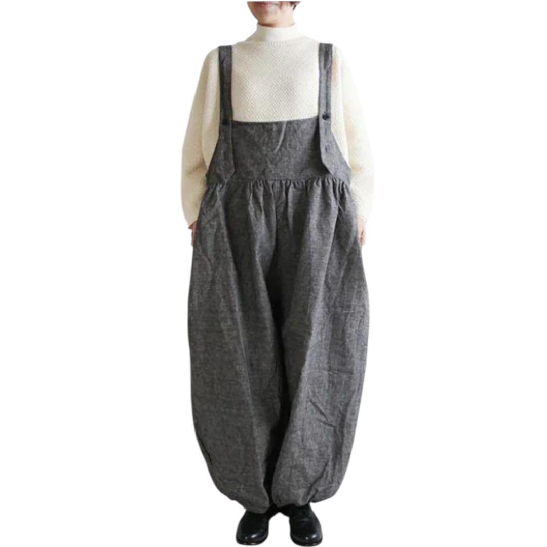 ichi イチ 微起毛サロペット　ストライプ　バルーンシルエット　ゆったり