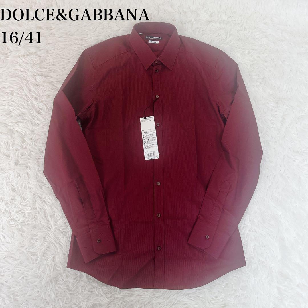 【タグ付未使用】ドルチェ&ガッバーナ gold ドレスシャツ ストライプ　赤