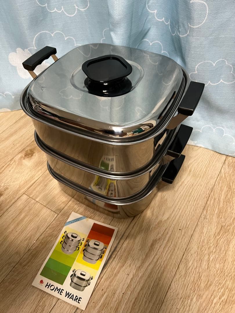 激安送料込‼️ 神子島製作所 ステンレス角型蒸し器 3段 29cm