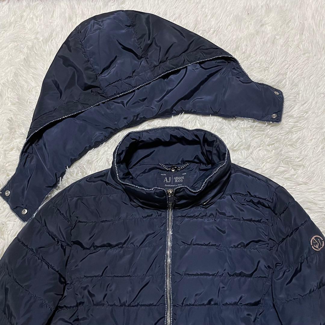 ARMANI JEANS 中綿　2way フーディ　ロングコート　AJ金具　紺色