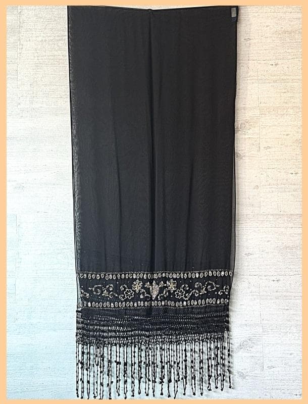 【極美品】SUEWONG/スー・ウォン シルク100%ビジューストール・ショール