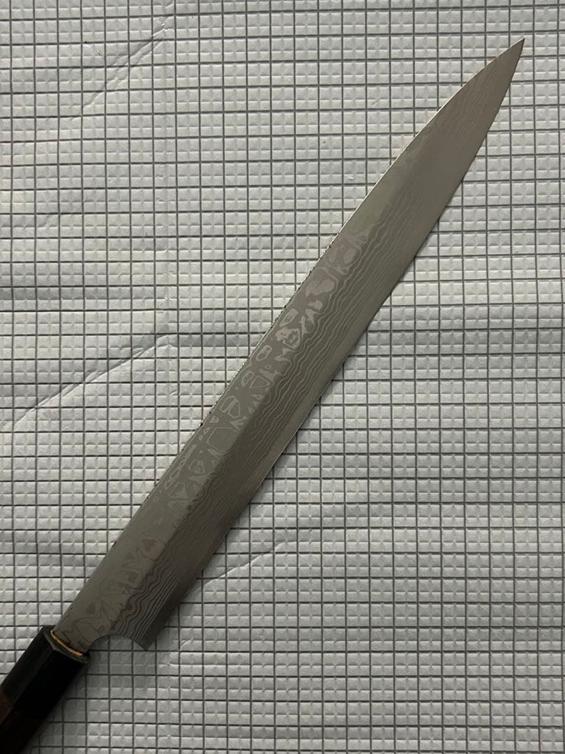 柳刃包丁 包丁 300mm 安来鋼青紙２号 ダマスカス 紫檀シノギ柄 ③