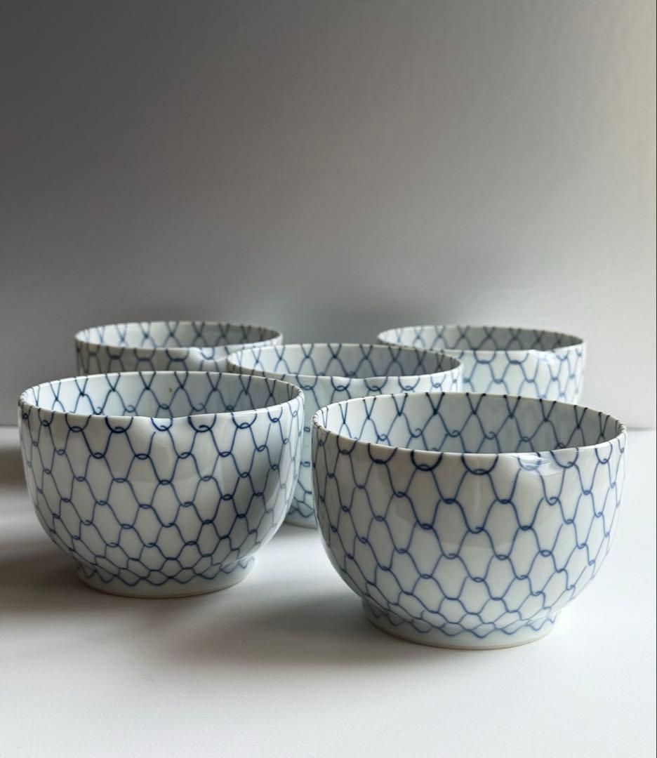 【京焼・清水焼】芳山窯　染付網目　鉢5個セット