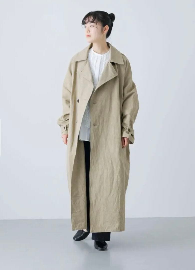 【新品タグ付】かぐれ コットンリネン オーバートレンチ ベージュ 春アウター