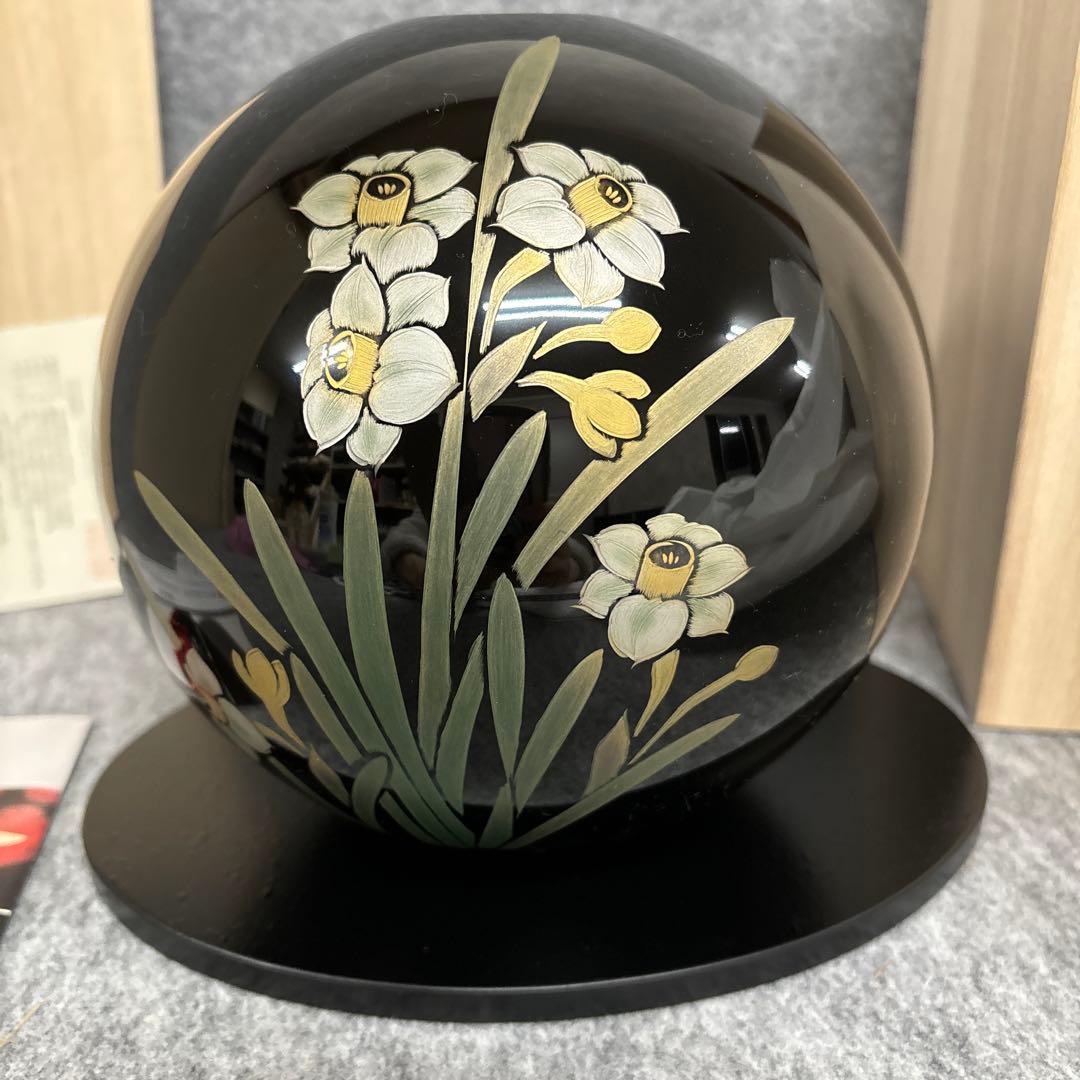 越前漆器】丸型花器　黒（花台板付）/漆器