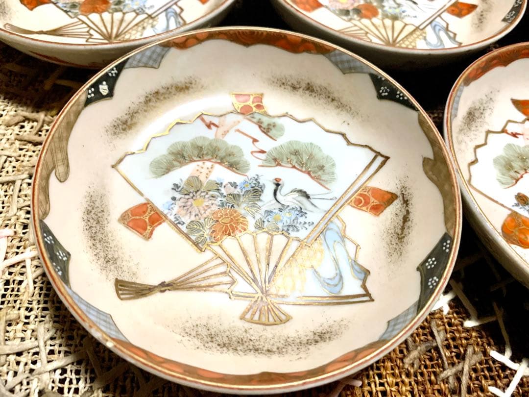 骨董　縁起物赤九谷焼　皿　5枚