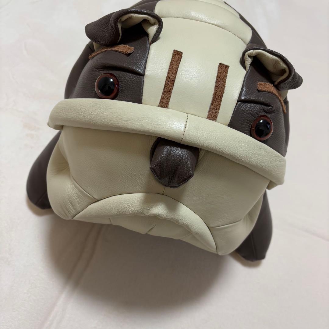 ブルドッグ　レザー　ぬいぐるみ 茶色とクリーム色