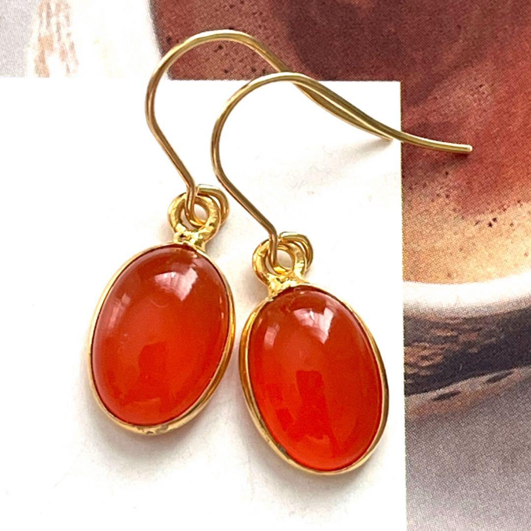 1点作品☺︎ カボション枠カーネリアンピアス　イヤリングに変更可能☺︎