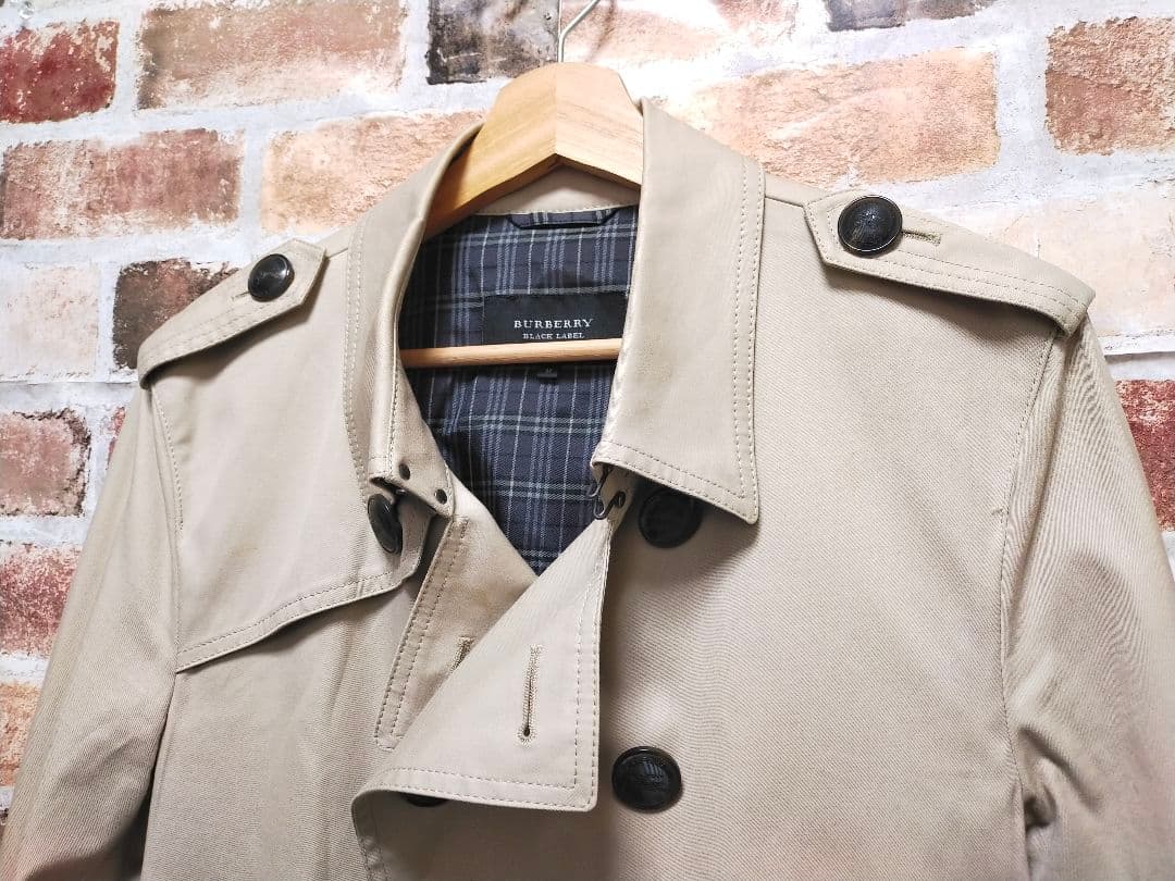 バーバリー ブラック レーベル ホース 刻印ボタン ショート トレンチ コート