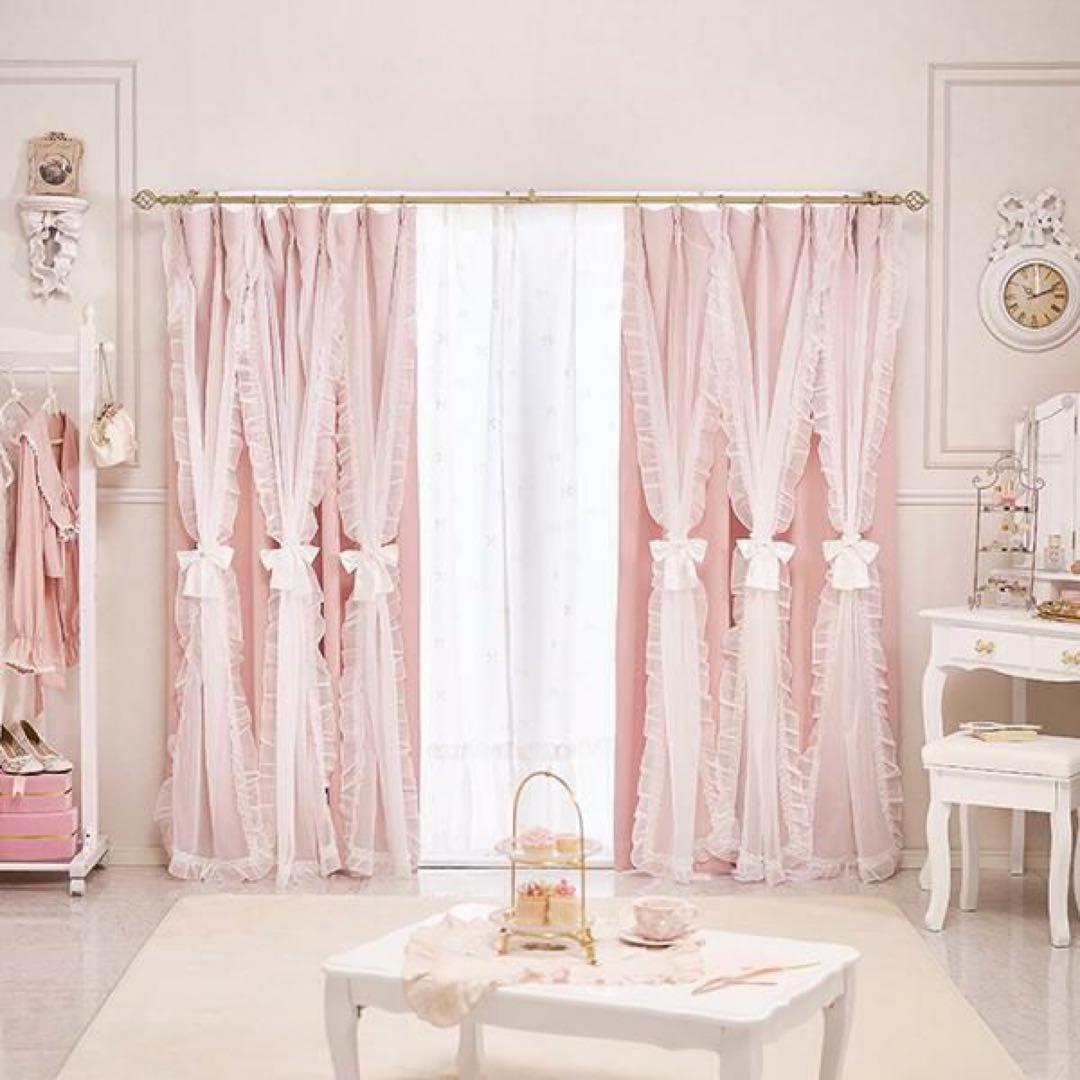 【ロマプリ】マーメイドリボンフリル遮光カーテン(100×178)ピンク