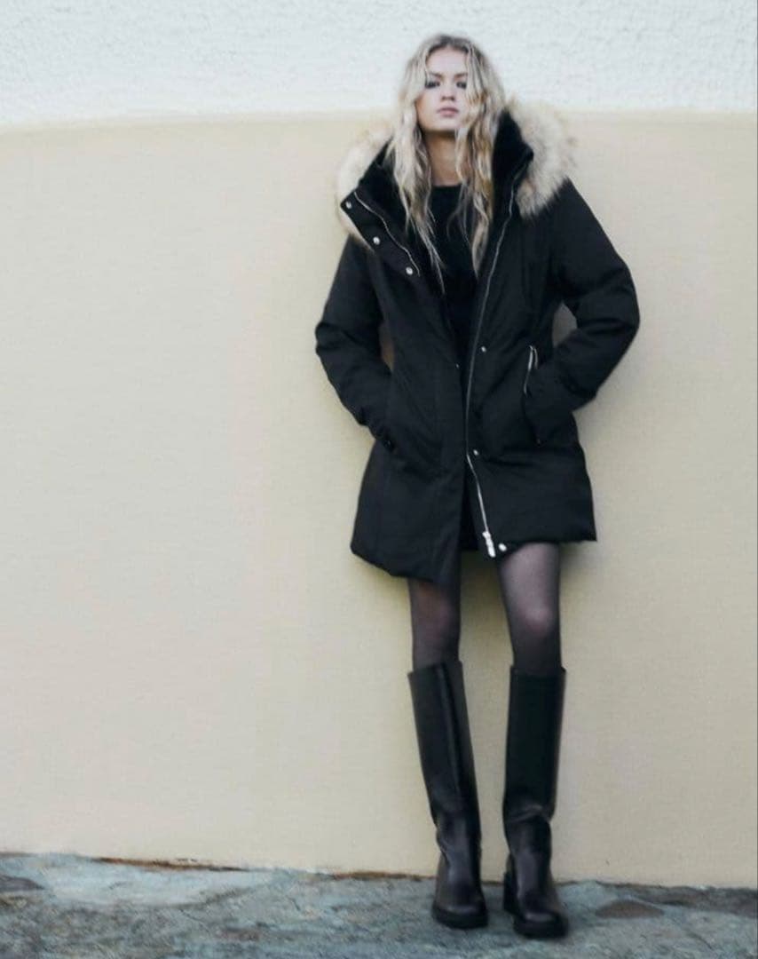 新品未使用✨　ZARA ダウン　コート　ファー　ブラック　ロング　ウォーター