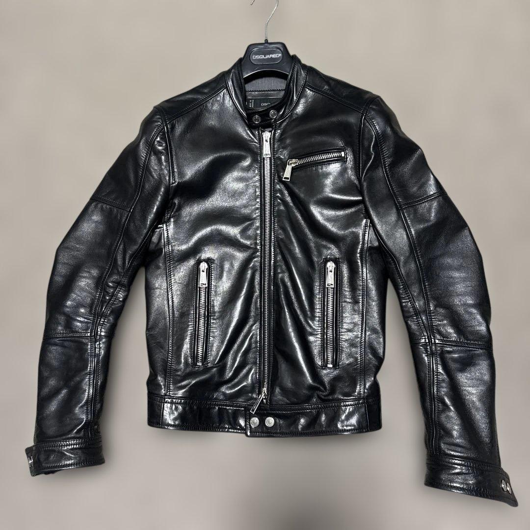 chocoleeelディースクエアード黒のレザーシングルライダースJK