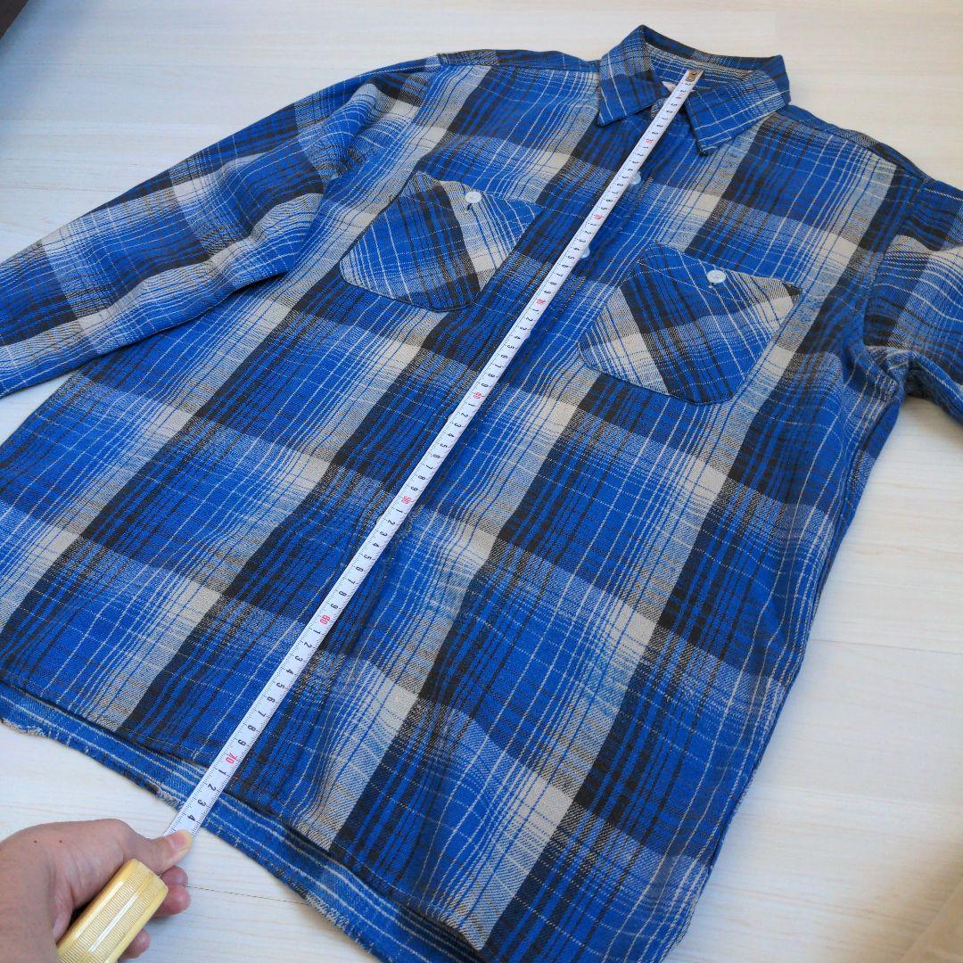 60s ヘヴィーネルシャツ マチ付き オンブレ マチネル シャドー ブルー