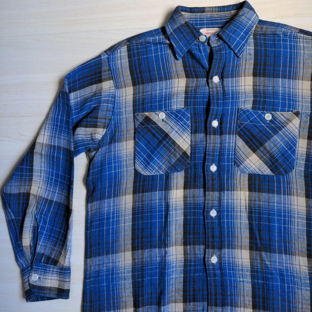 60s ヘヴィーネルシャツ マチ付き オンブレ マチネル シャドー ブルー