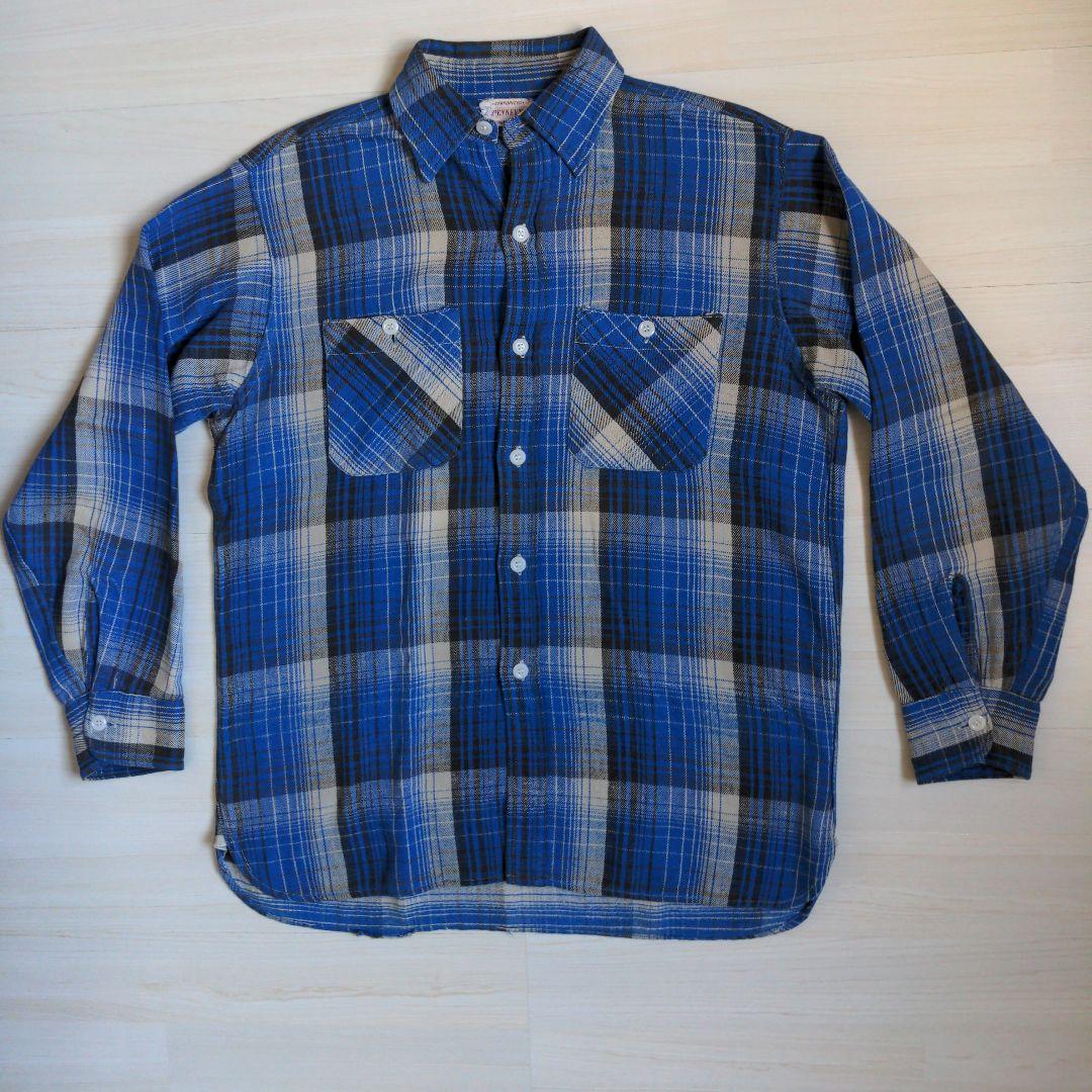 60s ヘヴィーネルシャツ マチ付き オンブレ マチネル シャドー ブルー