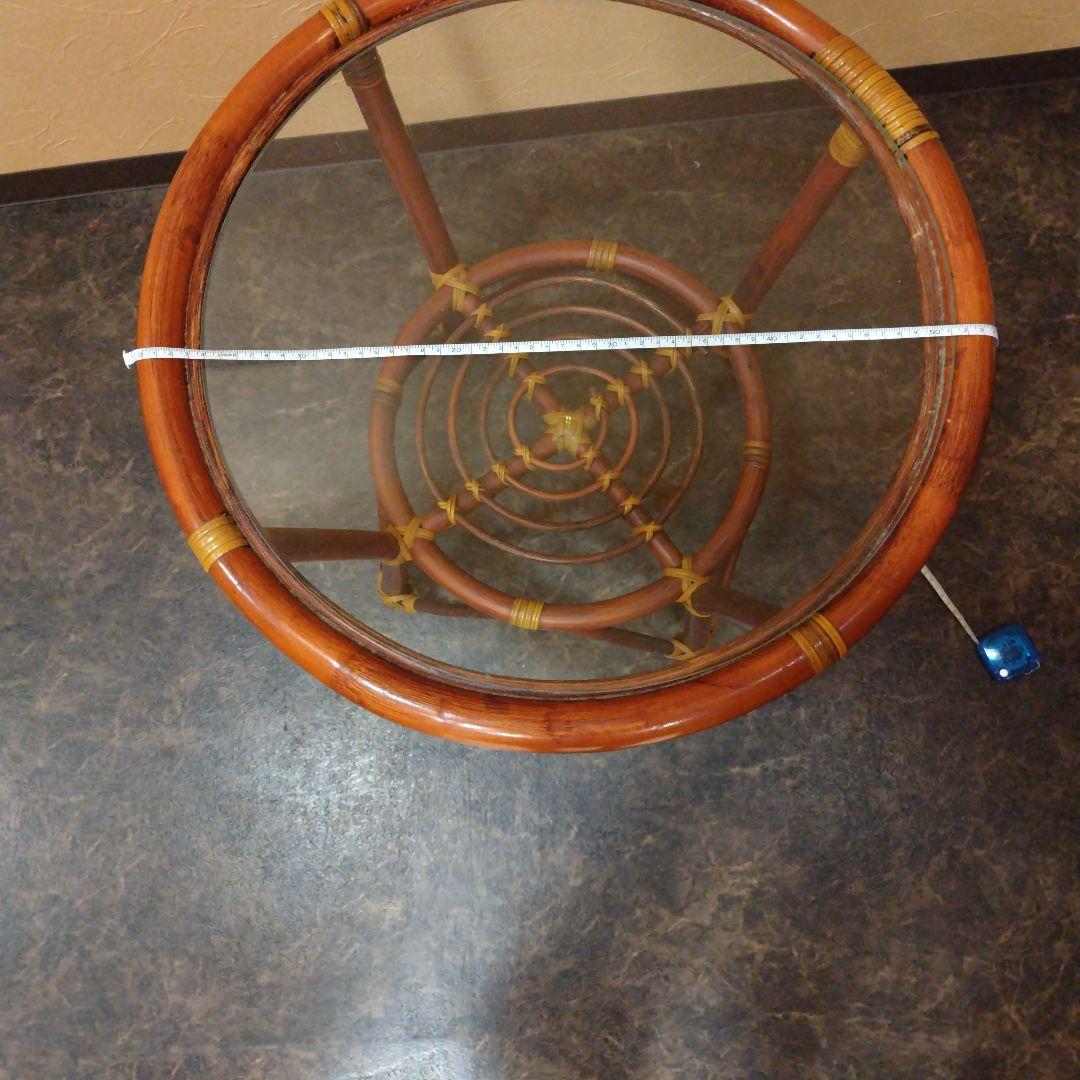 ラタン円形ガラス天板サイドテーブル　ローテーブル