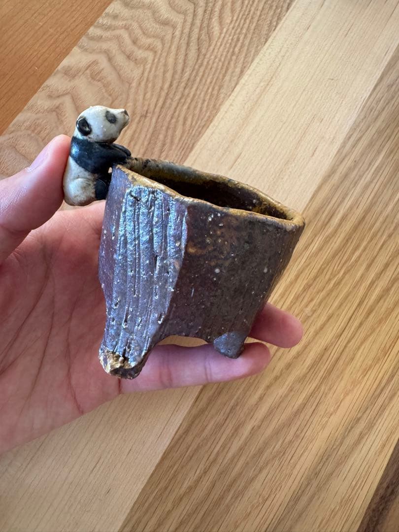 備前焼　森脇弘行　パンダ　三足ぐい呑　備前　陶器　茶具　湯呑み