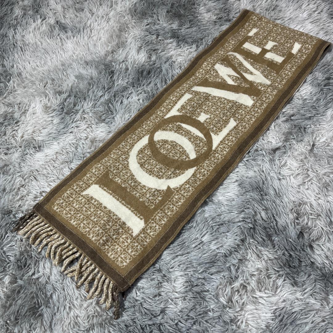 [大人気]　ロエベ　アナグラムパッチストール　総柄　ウール　フリンジ　マフラー