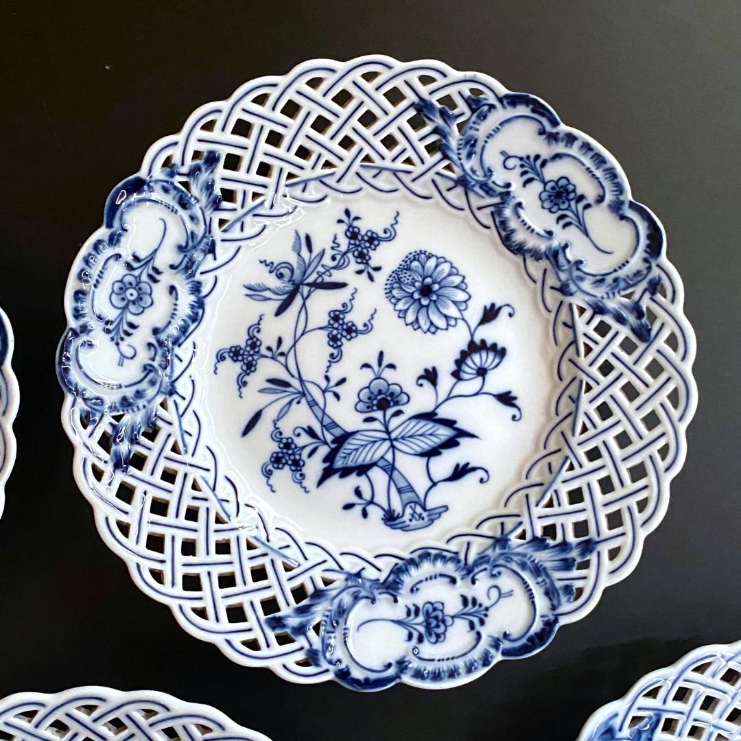 【美品】マイセン☆ブルーオニオン☆メッシュプレート５枚セット☆１級品