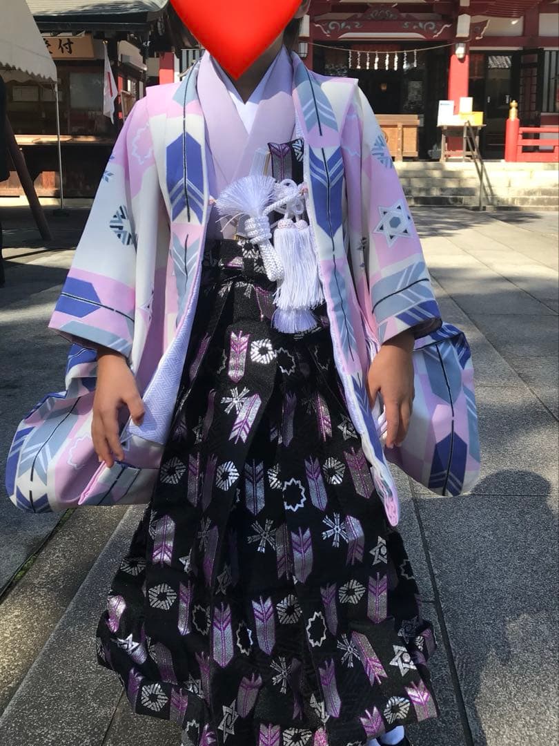 七五三用着物 5歳男児用　羽織袴　ピンク黒