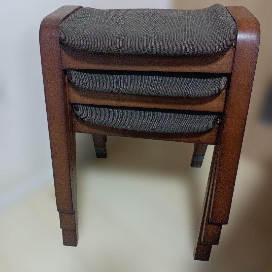 ニトリ　NITORI 木製スツール　リューク　布張り　ブラウン　３脚セット