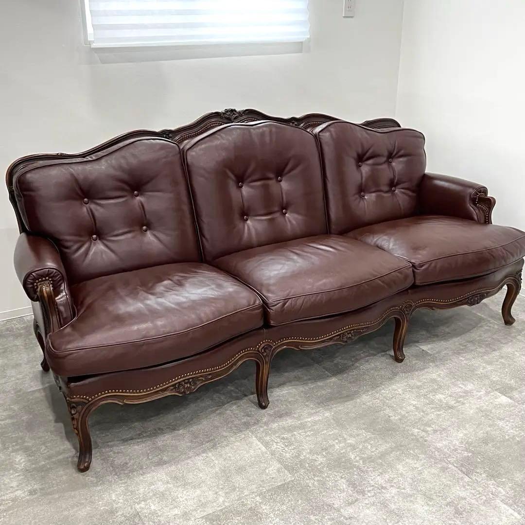 廃盤希少品 karimoku domani ルイXV ソファ レザー3人掛け