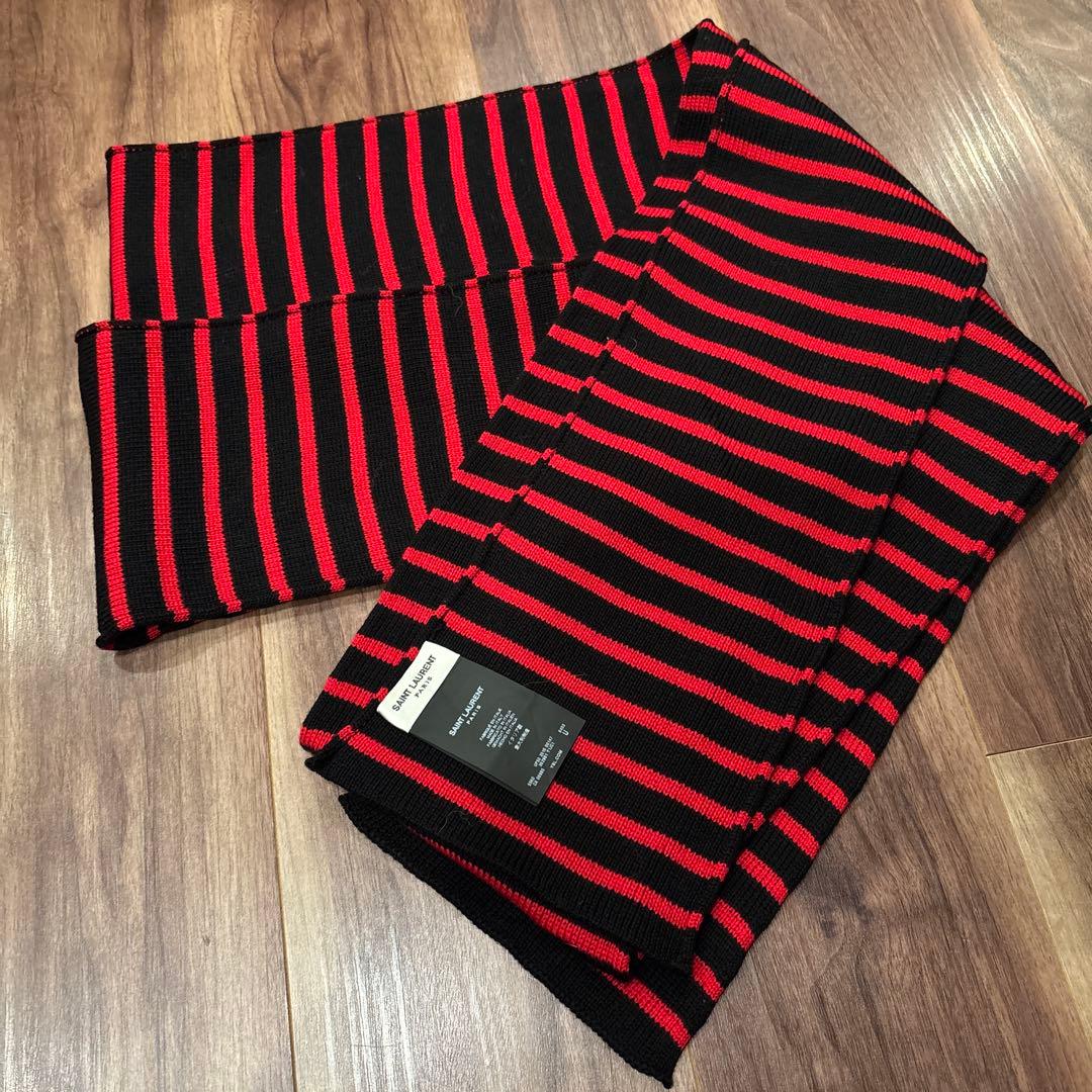 SAINT LAURENT 赤と黒ストライプ マフラー Lサイズ