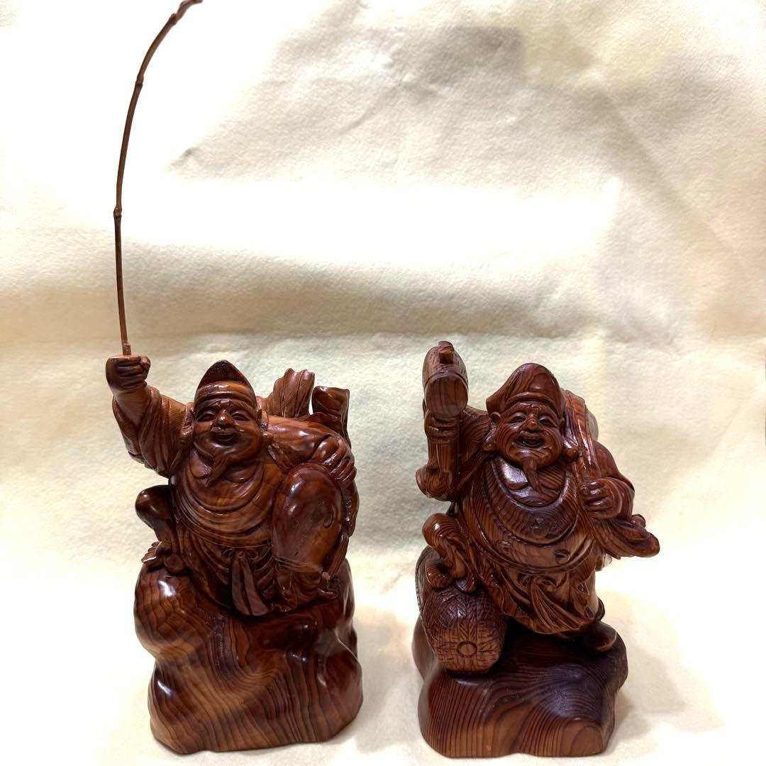 大黒天 恵比寿天 木彫り 神像 七福神 置物 開運 工芸品 福の神像