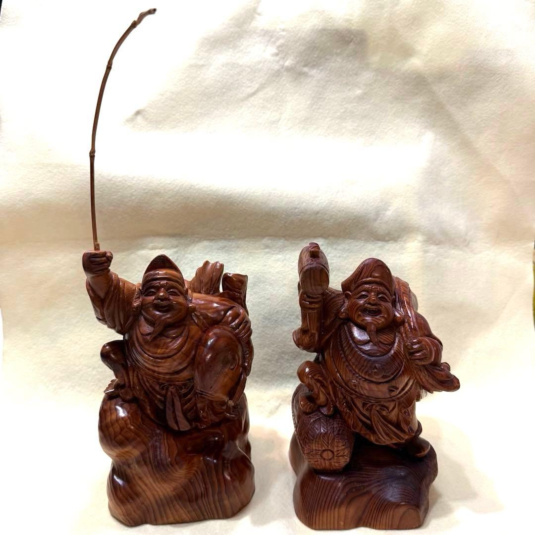 大黒天 恵比寿天 木彫り 神像 七福神 置物 開運 工芸品 福の神像