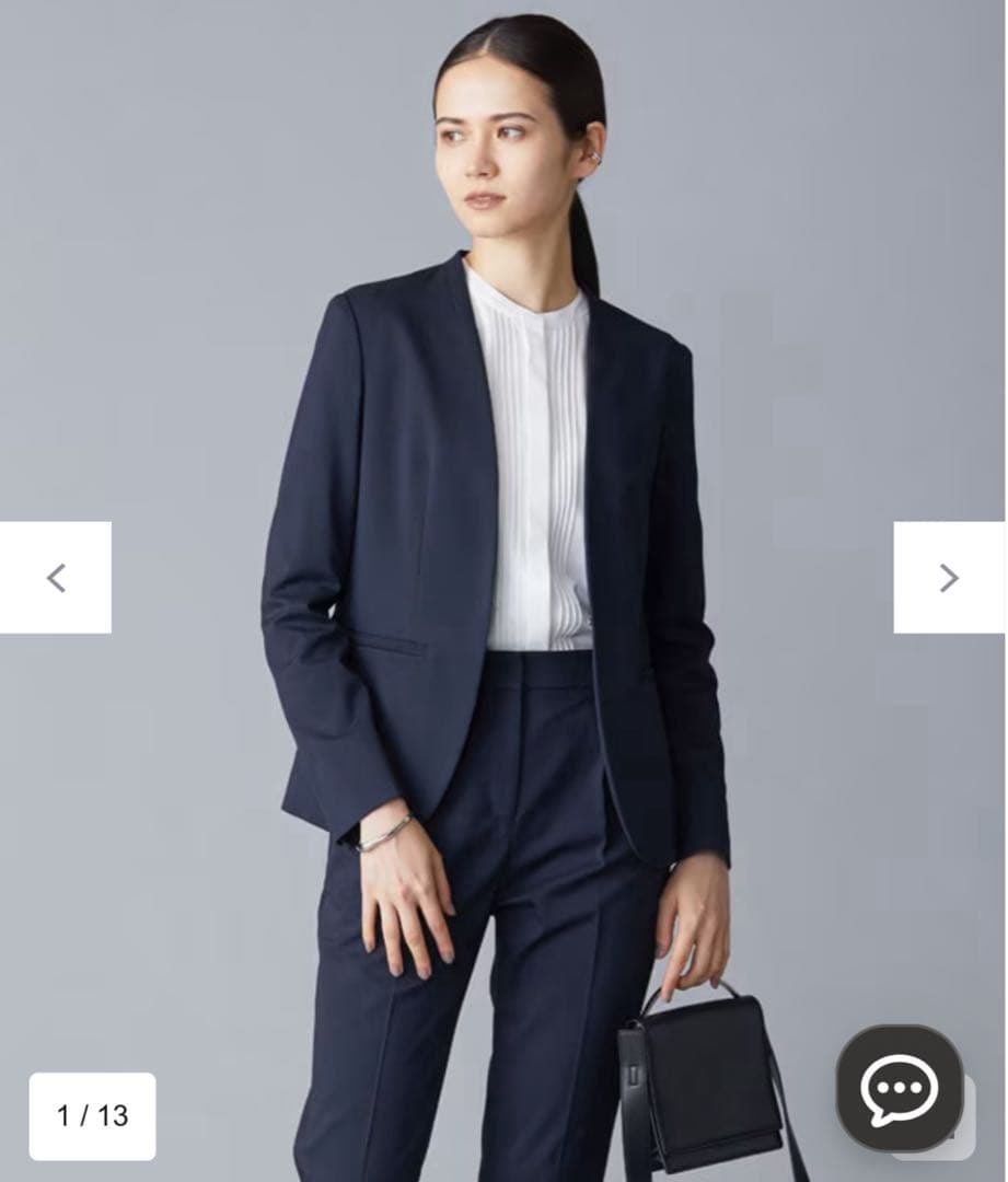 上下セットicb ノーカラージャケット　テーパードパンツ サイズ0 ネイビー