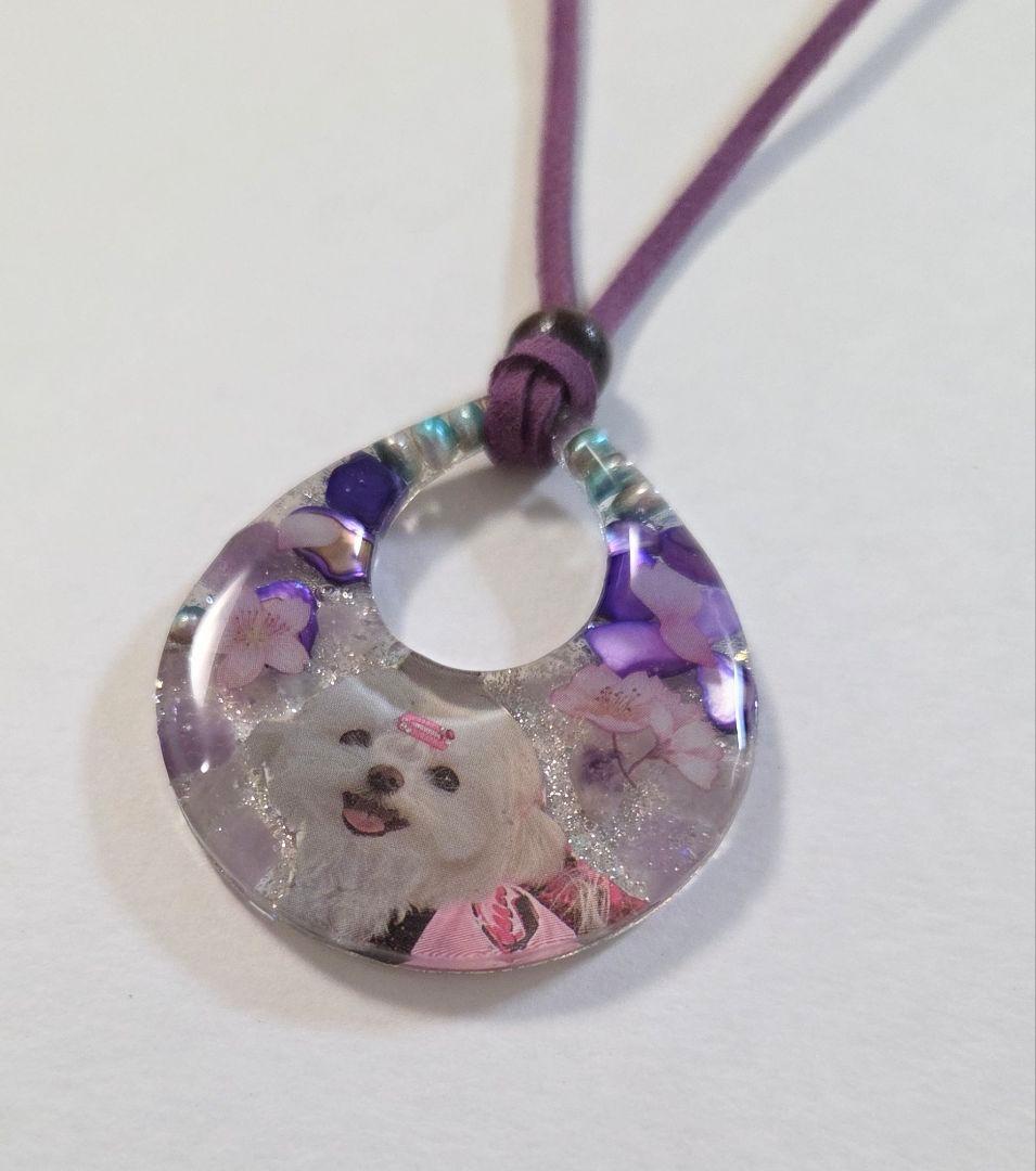 マルチーズレジンネックレス✨　マルチーズアクセサリー　　　天然石レジンネックレス