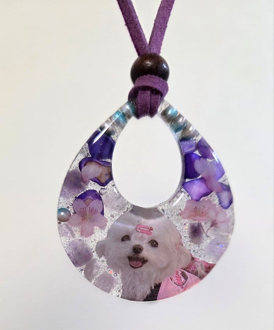 マルチーズレジンネックレス✨　マルチーズアクセサリー　　　天然石レジンネックレス