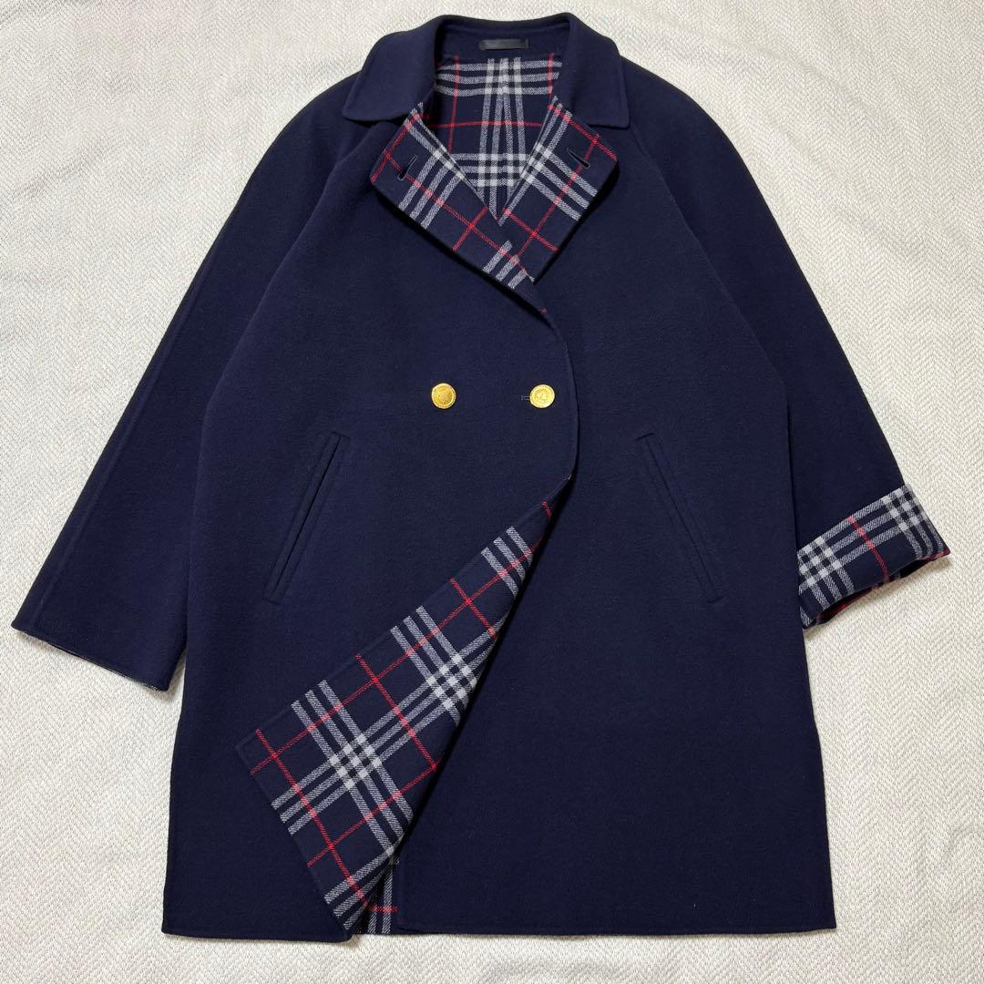 極美品 BURBERRY バーバリー 金ボタン カシミヤ混 ノバチェック コート