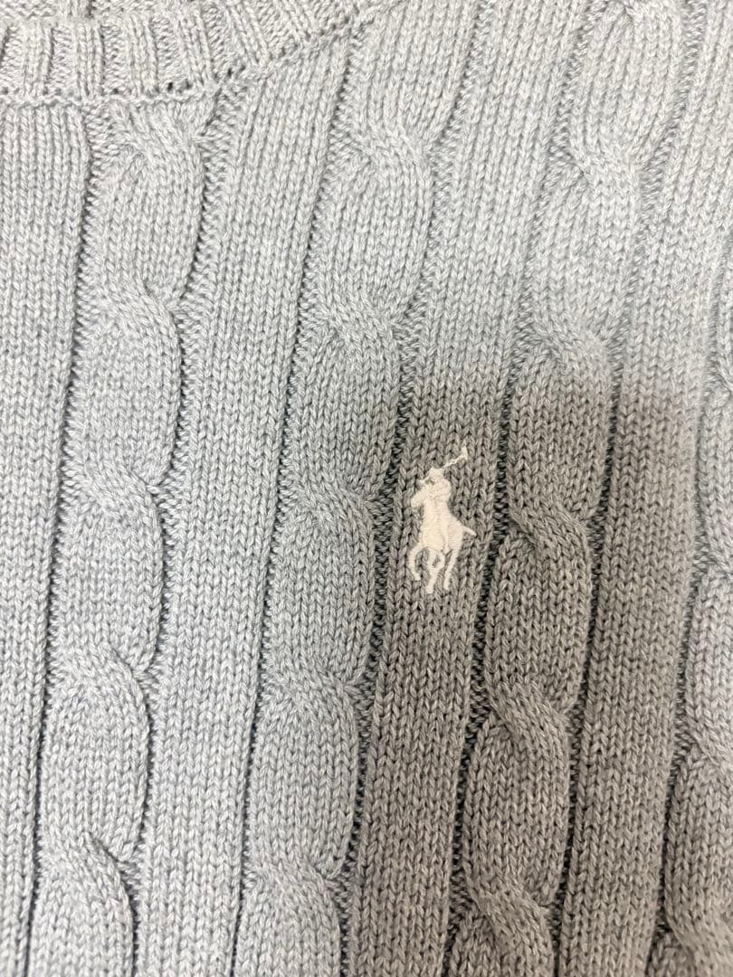 ポロラルフローレン　ケーブルニット　セーター　グレー　ポニーロゴ刺繍　コットン