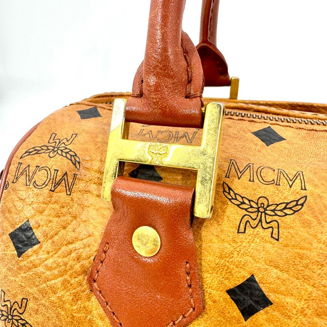 ✨美品✨MCM ミニボストン ハンドバッグ ロゴプレート 総柄 旅行バッグ 茶