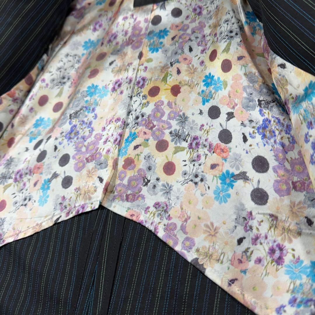 極美品 ポールスミスブラック 花柄 マルチストライプ パンツスーツ L