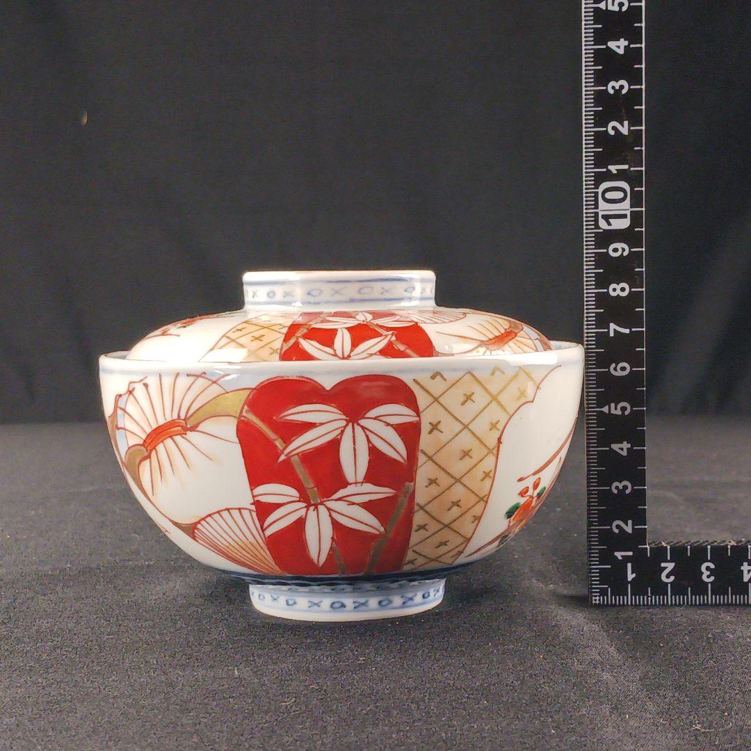 Y2794-1 伊万里 染錦 蓋茶碗 10客セット 共箱