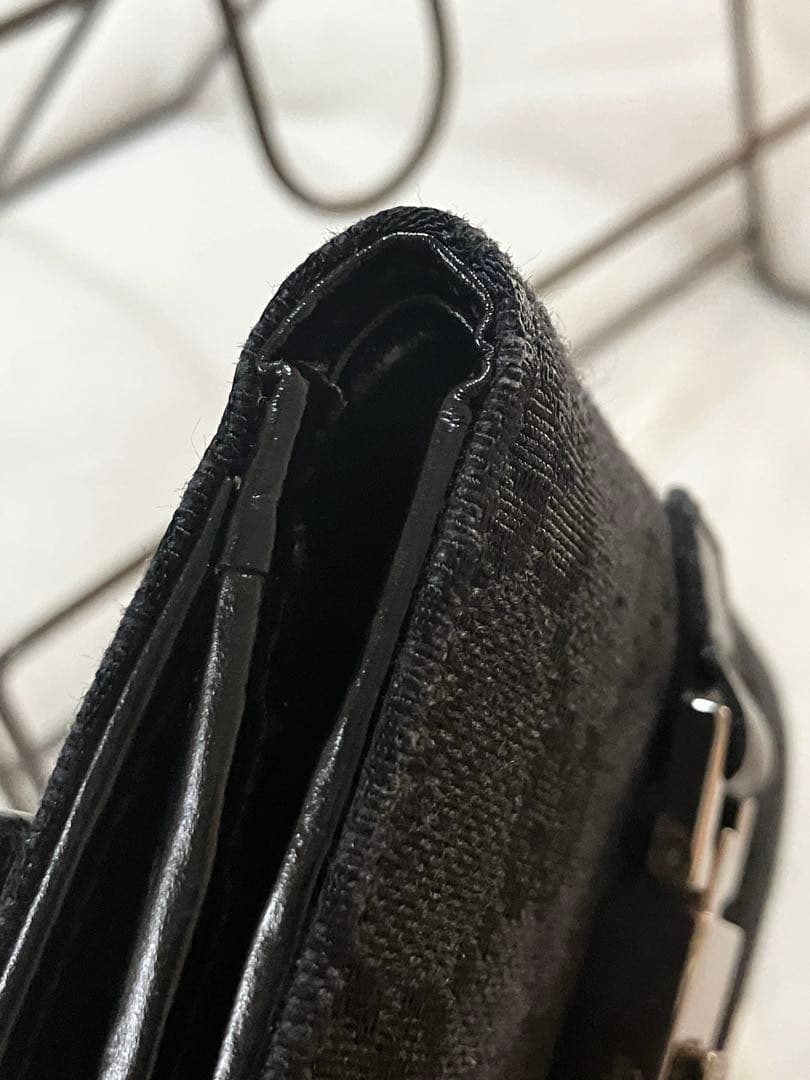 美品 GUCCI グッチ　ジャッキー 二つ折り財布 キャンバス 黒 シマ レザー