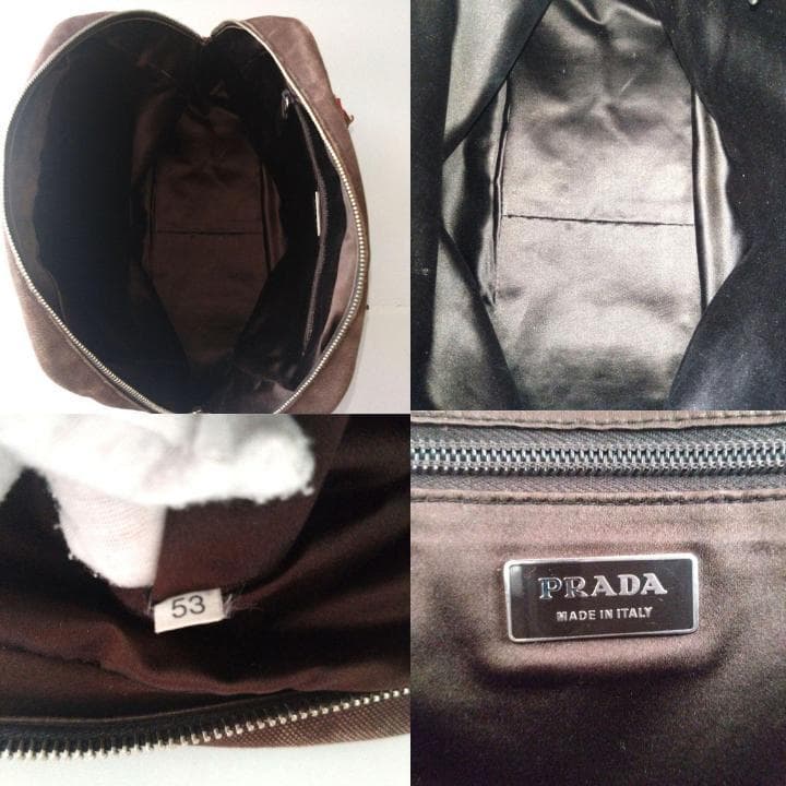 PRADA プラダ　ミニボストンバッグ レッド　ブラウン　レザー キャンバス