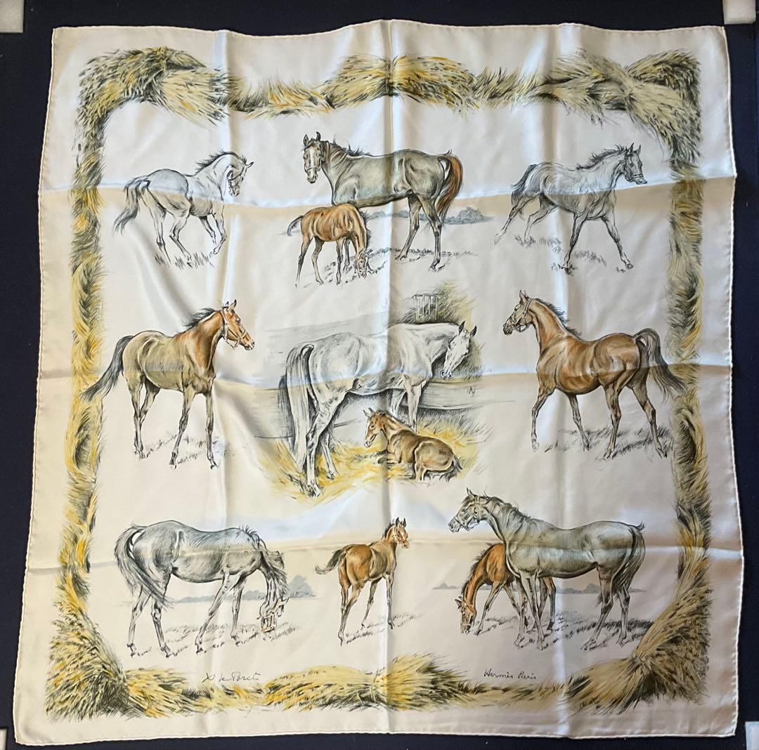 エルメス　スカーフ　カレ90 poret 馬　1960年代？　日本未発売