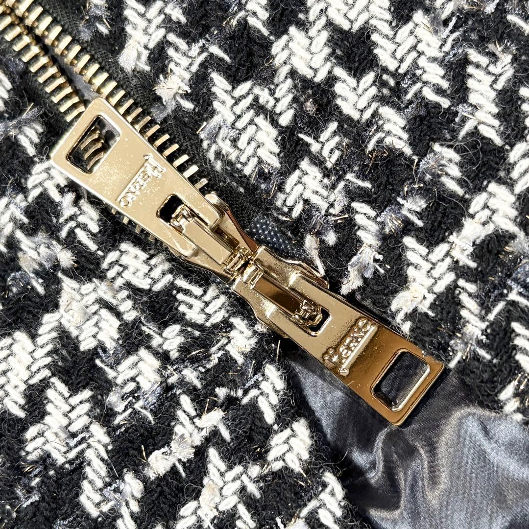 ☆HERNO ヘルノ チェック柄 ツイード切替 ダウンジャケット