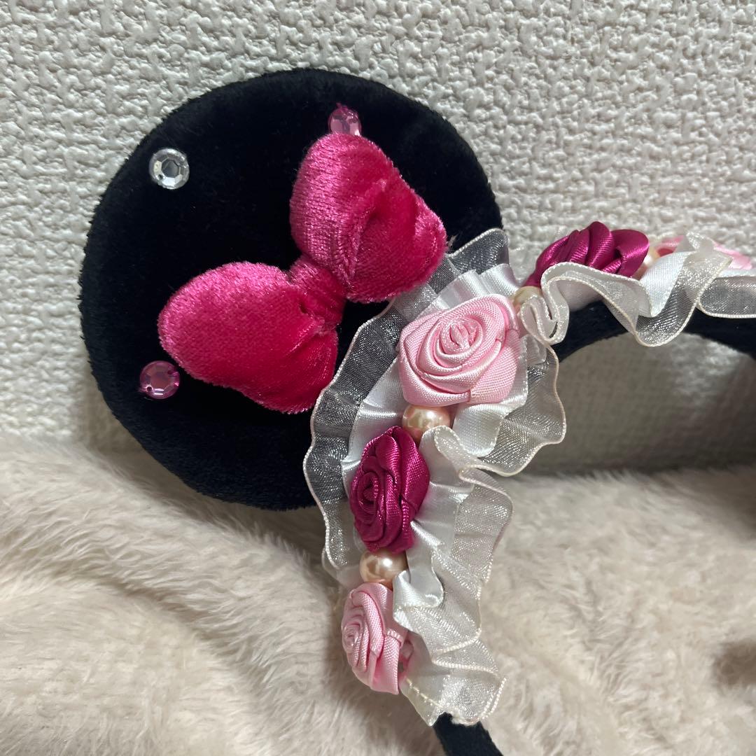 ディズニー　ミニー　バラ　パール　フリル　カチューシャ　薔薇