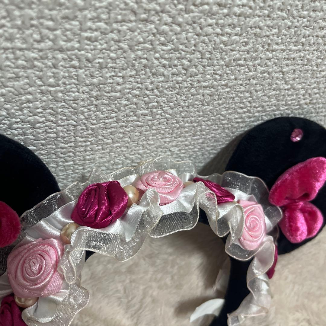 ディズニー　ミニー　バラ　パール　フリル　カチューシャ　薔薇
