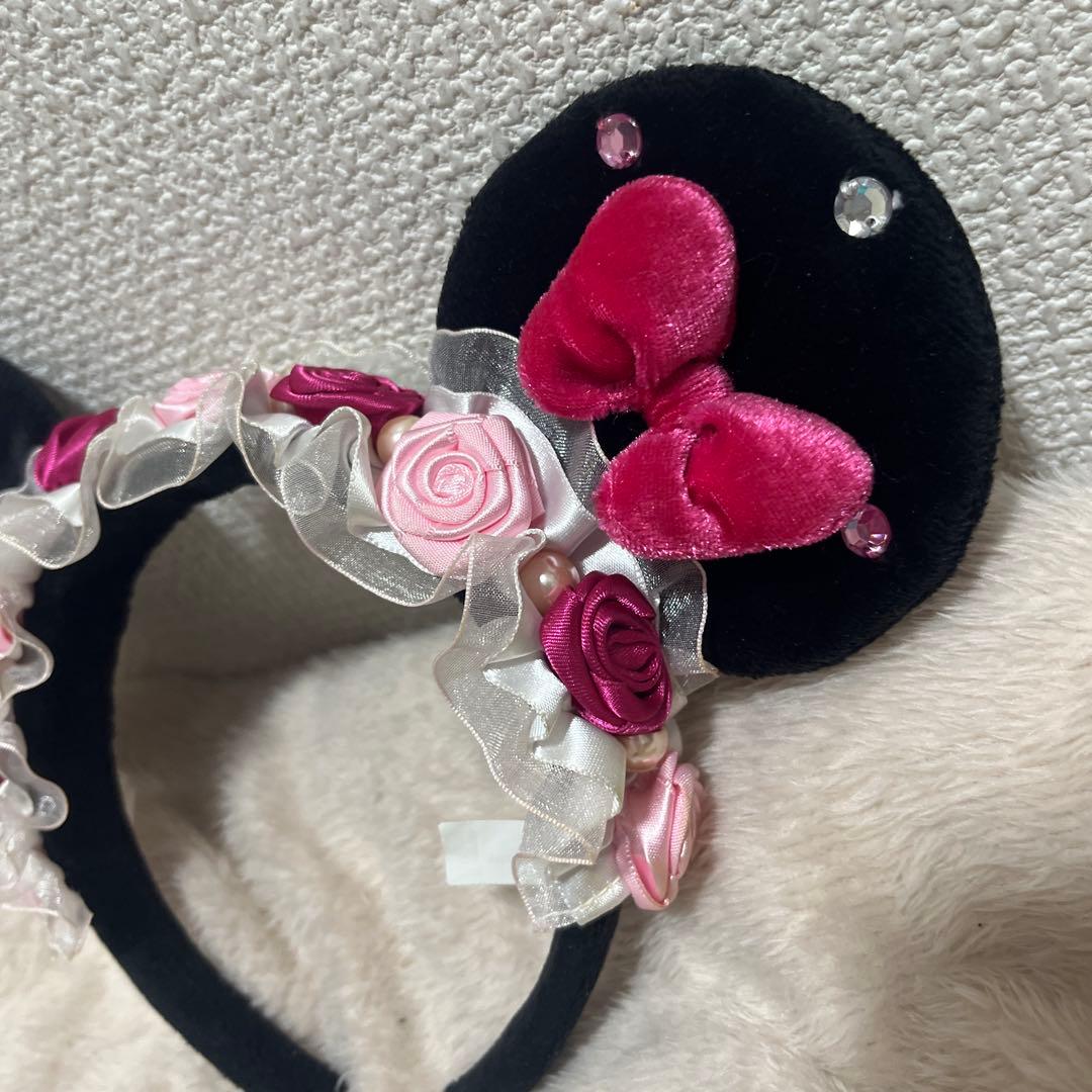 ディズニー　ミニー　バラ　パール　フリル　カチューシャ　薔薇