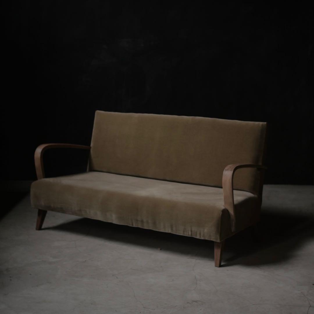 張替え済　ソファ　2人掛けソファ　椅子　古家具　アンティーク昭和レトロ　大正浪漫