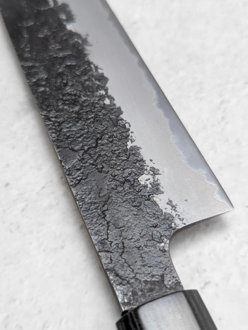 日野浦睦 Hinoura 黒打 梨地 青紙スーパー 筋引包丁 270mm